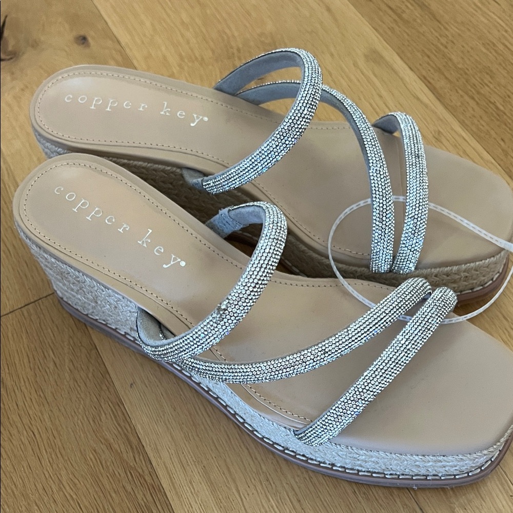 NWT Copper Key Metallic Wedge Sandals
